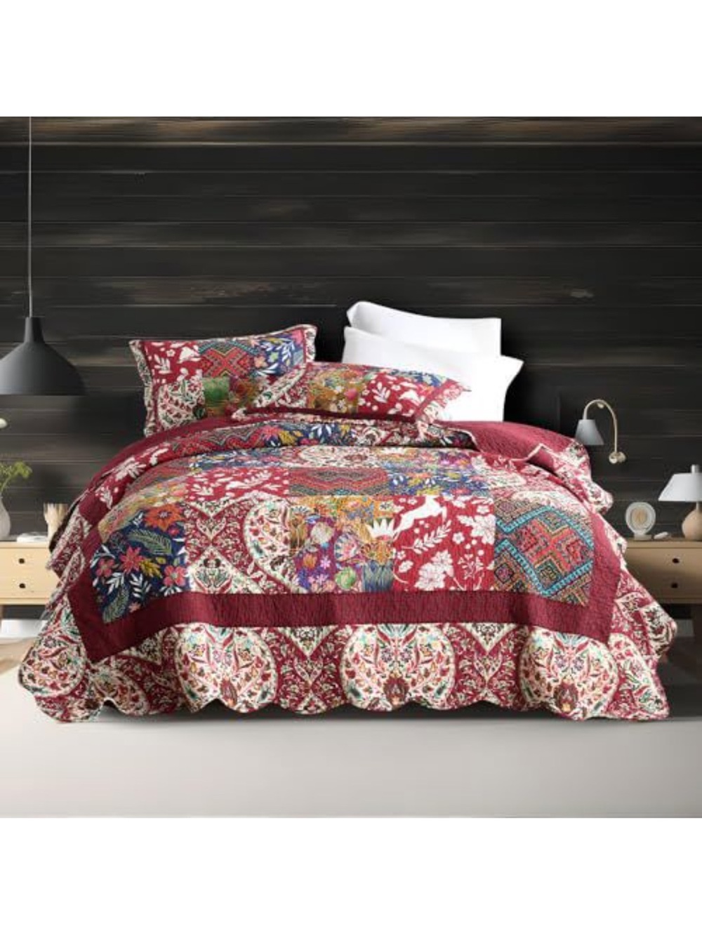 Bohemian Patchwork Red Quilt Set - Stylish Home Bedding